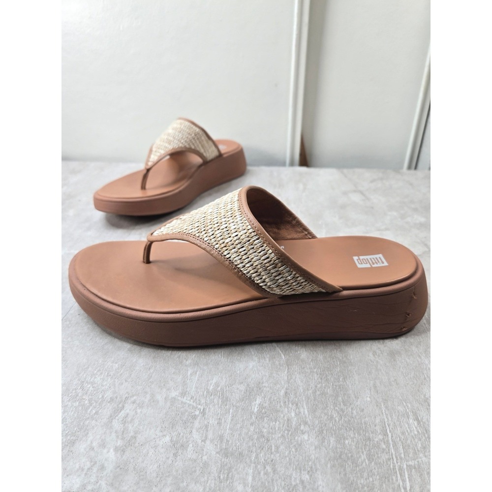FitFlop F-Mode Thong Flatform Sandals Size 11 Brown Woven Raffia Comfort Fitflop